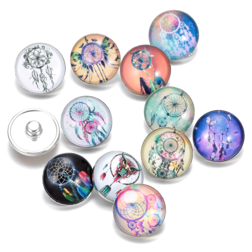 12 шт./лот шармы с рисунком Ловца снов 18 мм Стеклянная кнопка для самостоятельного