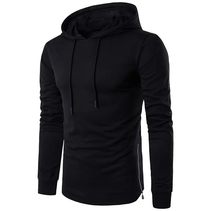 FJUN Мужская футболка с капюшоном slim fit длинным рукавом для мужчин хип-хоп боковой