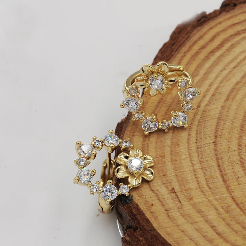 Женские серьги кольца MGFam 14 k с фианитами класса AAA +|hoop earrings|flower hoop earringsearrings earrings |