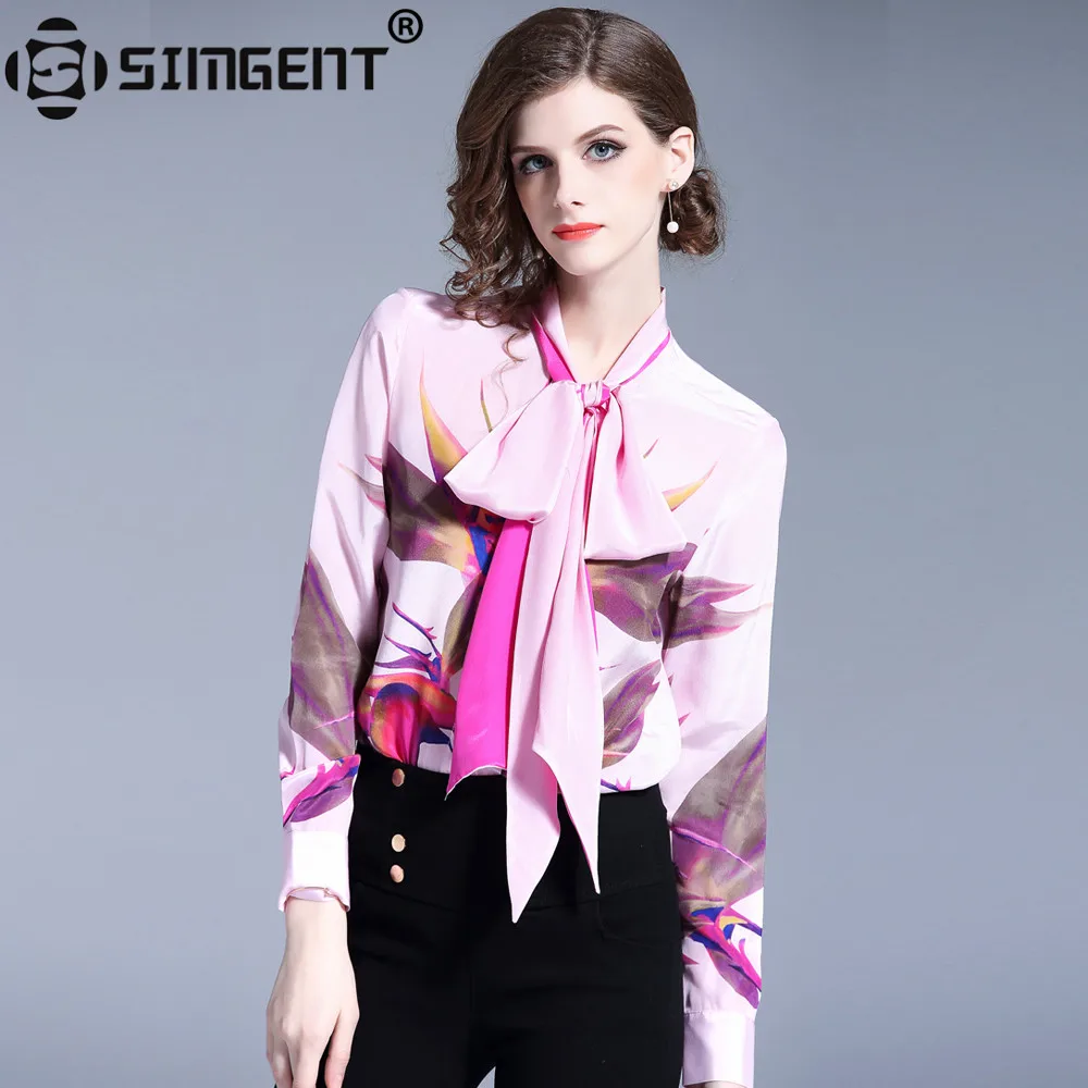 Женская рубашка с длинным рукавом и воротником бантом|Рубашки| |