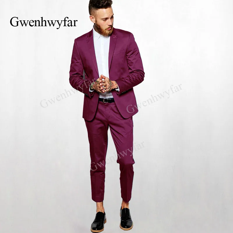 Gwinhwyfar ацетатный Шелковый Блестящий Блейзер брюки костюмы для мужчин фиолетовые