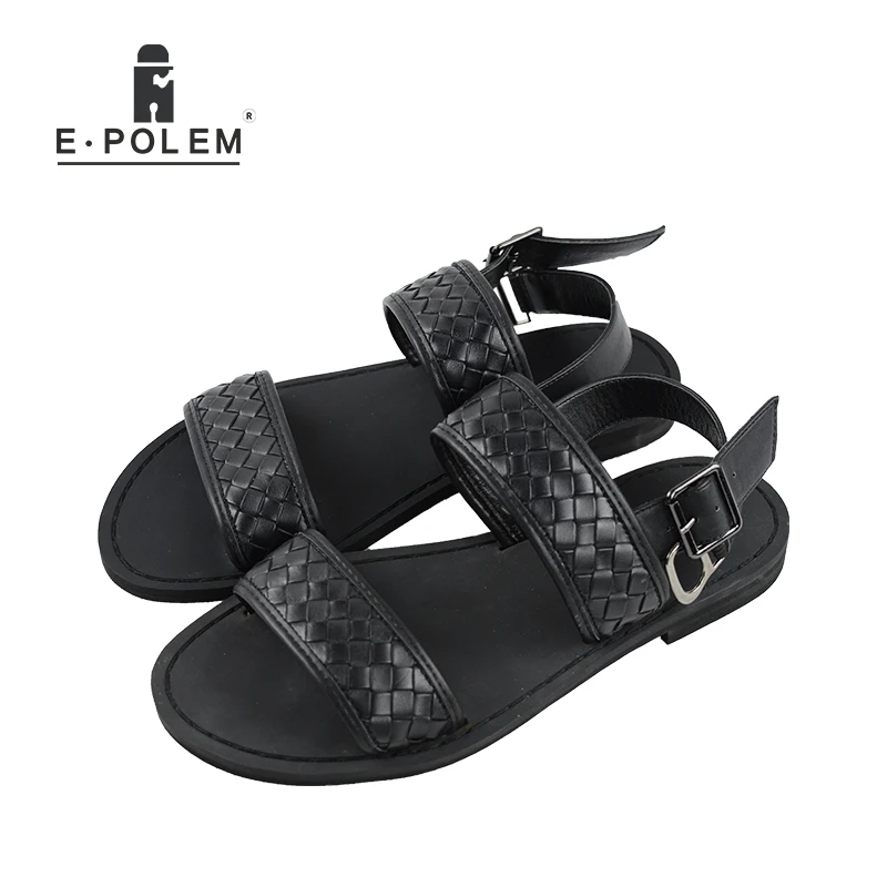 Мужские сандалии ручной работы черные плетеные дышащие римские модные
