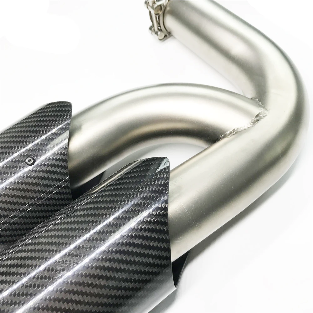 Dual tips Glossy Carbon fiber Tail Exhaust Tips Muffler Pipe For Porsche New Cayenne GTS Stainless Steel mufflers | Автомобили и