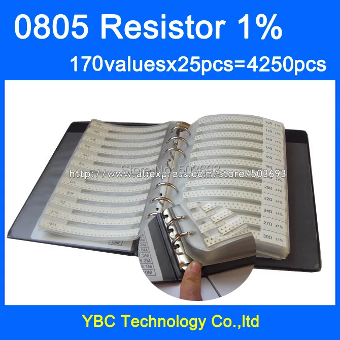Бесплатная доставка 0805 SMD образец резистора книга 1% толерант 170valuesx25шт = 4250 шт