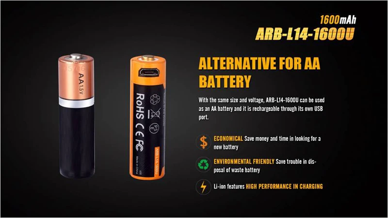 Заводская цена Fenix ARB-L14-1600U 1600mAh USB литий-ионная аккумуляторная батарея с защитой от короткого замыкания