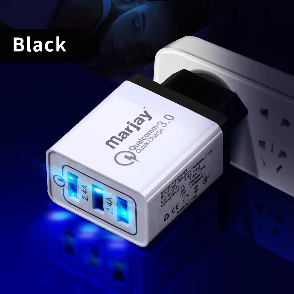 Зарядное устройство Marjay Quick Charge 3,0 USB с 3 портами QC3.0 QC, зарядное устройство для мобильных телефонов для iphone, samsung, Xiaomi, huawei, настенное зарядное устройство для путешествий - Тип штекера: Black