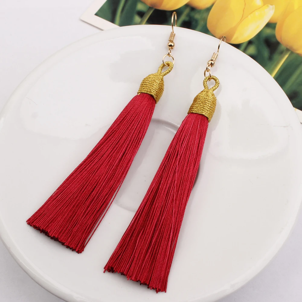 Женские длинные висячие серьги с бахромой Boho винтажные массивные ювелирные