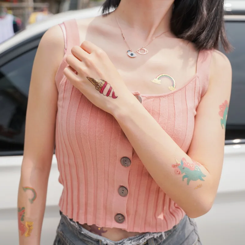 

6pcs/pack temporary tattoo sticker gold unicorn tattoo horse rainbow glitter tattoo kids children set tatoo for girls stickers