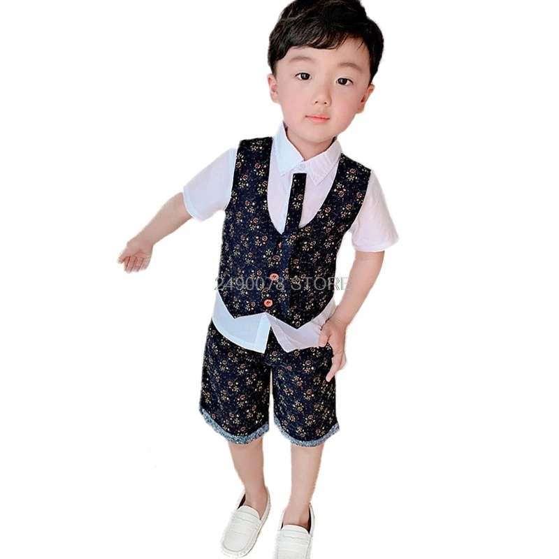 2019 Flower Boys Formal Ceremony Suit Vest +Shorts 2pcs Kids Wedding Birthday Set Children Piano Prom Dance Performance Costume | Детская