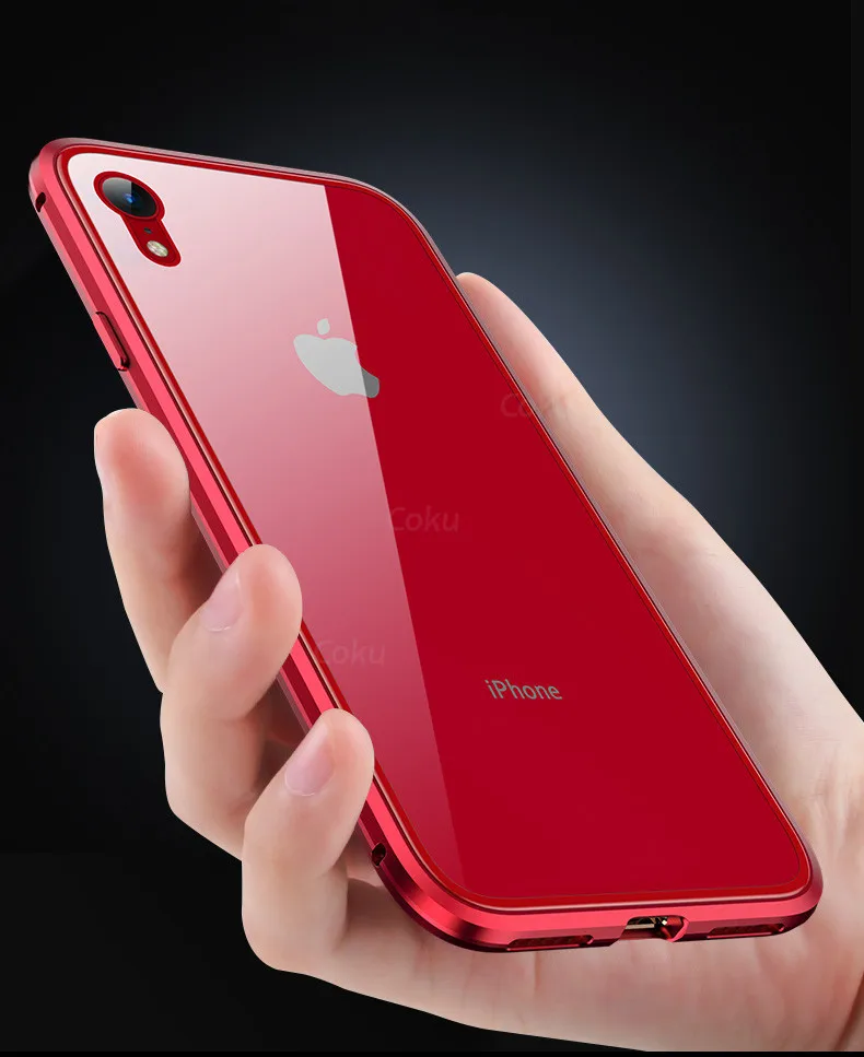 Переднее и заднее стекло Магнитный чехол для iPhone Xs MAX 360 Флип Роскошный металлический бампер прозрачный стеклянный чехол для iPhone 7 8Plus XR чехол флип