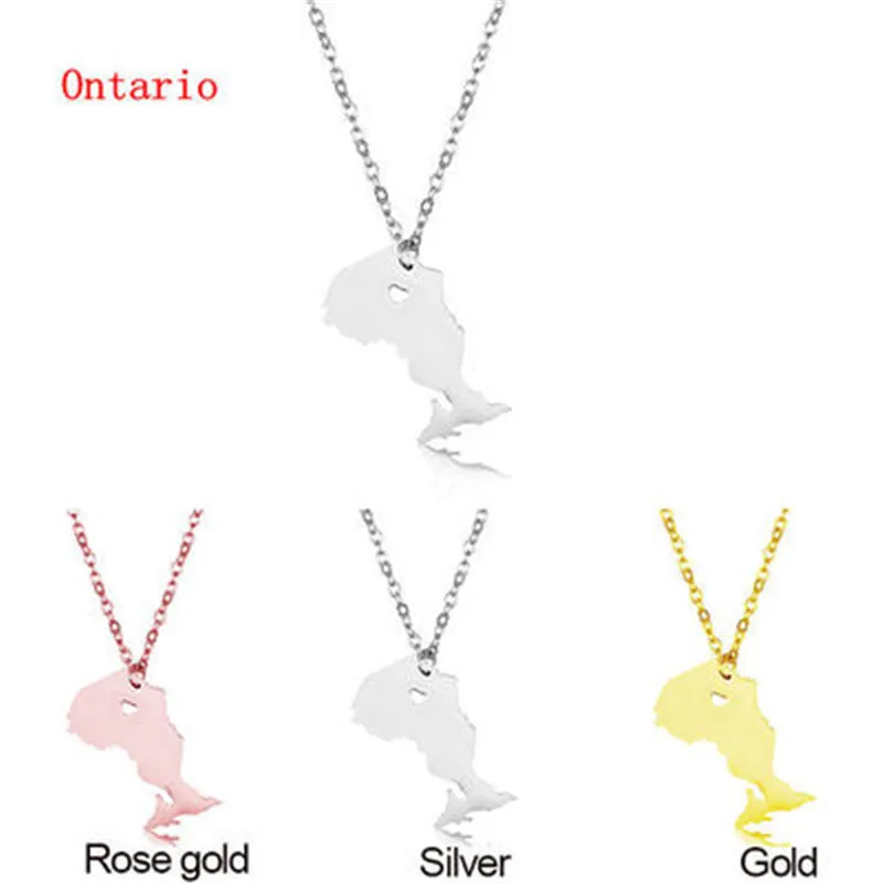 

A popular stainless steel map necklace with Canadian decals with double face, Ontario pendant for women's map jewelry.