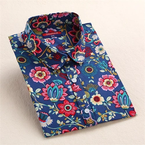 Женская хлопковая блузка Dioufond Повседневная Блузка с длинным рукавом и цветочным