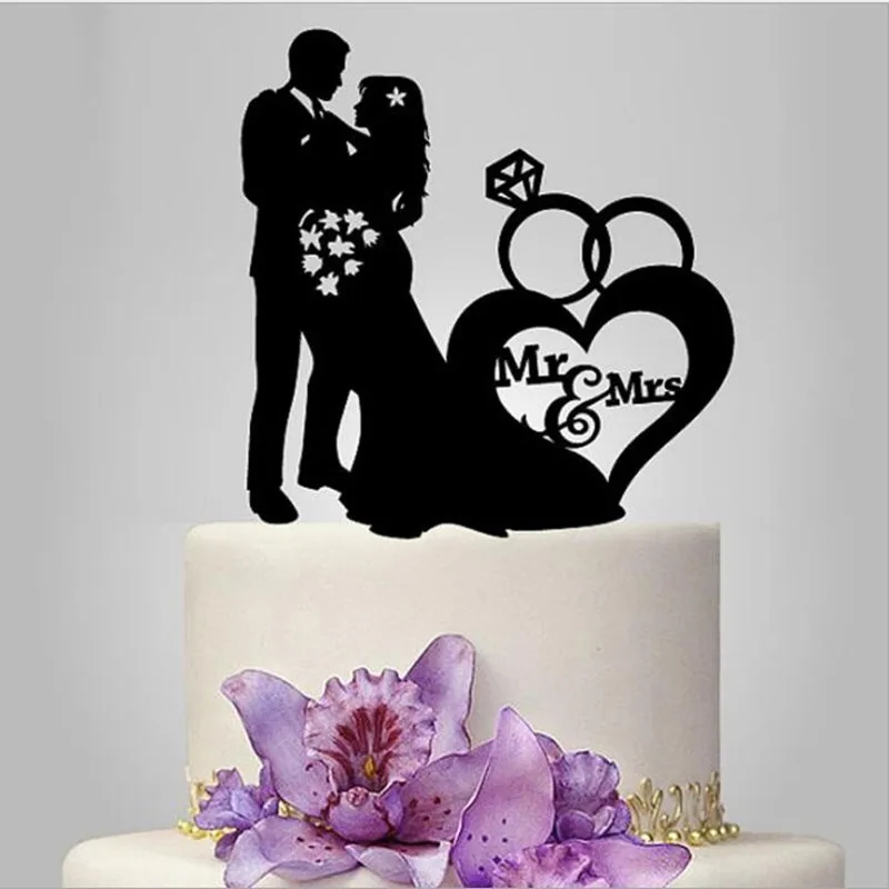 

Уникальный индивидуальный Свадебный Топпер для торта Mr и Mrs с силуэтом жениха и невесты, свадебное украшение в форме сердца, свадебные топпе...