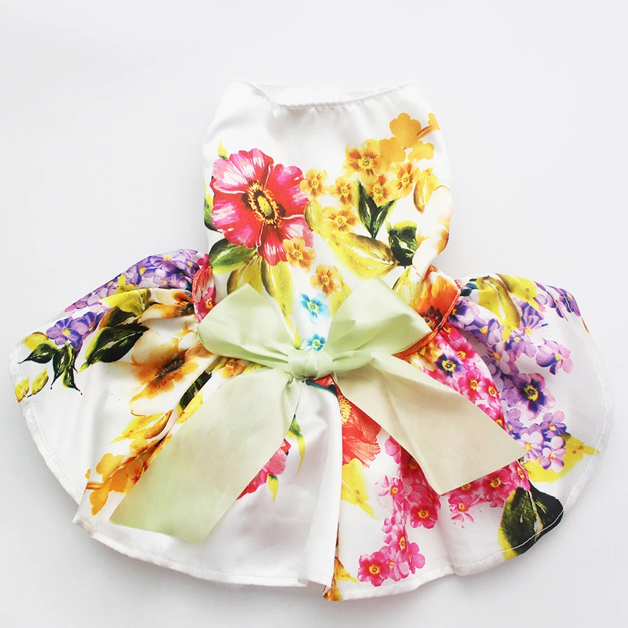 Dog Pet Floral&Bow Dress Tutu Cat Puppy Skirt Dresses Spring/Summer Apparel More Colours 5 Sizes