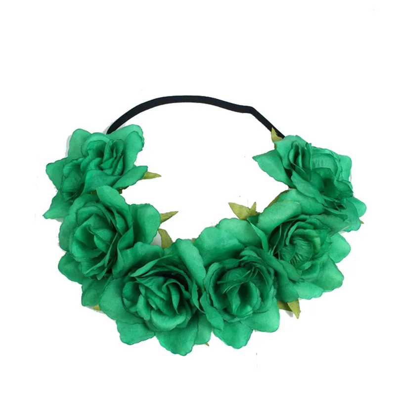Зеленый New Large Rose Flower Forehead Hair Headband Hair Crown Summer Festival Garland S1 - Цвет: Зеленый