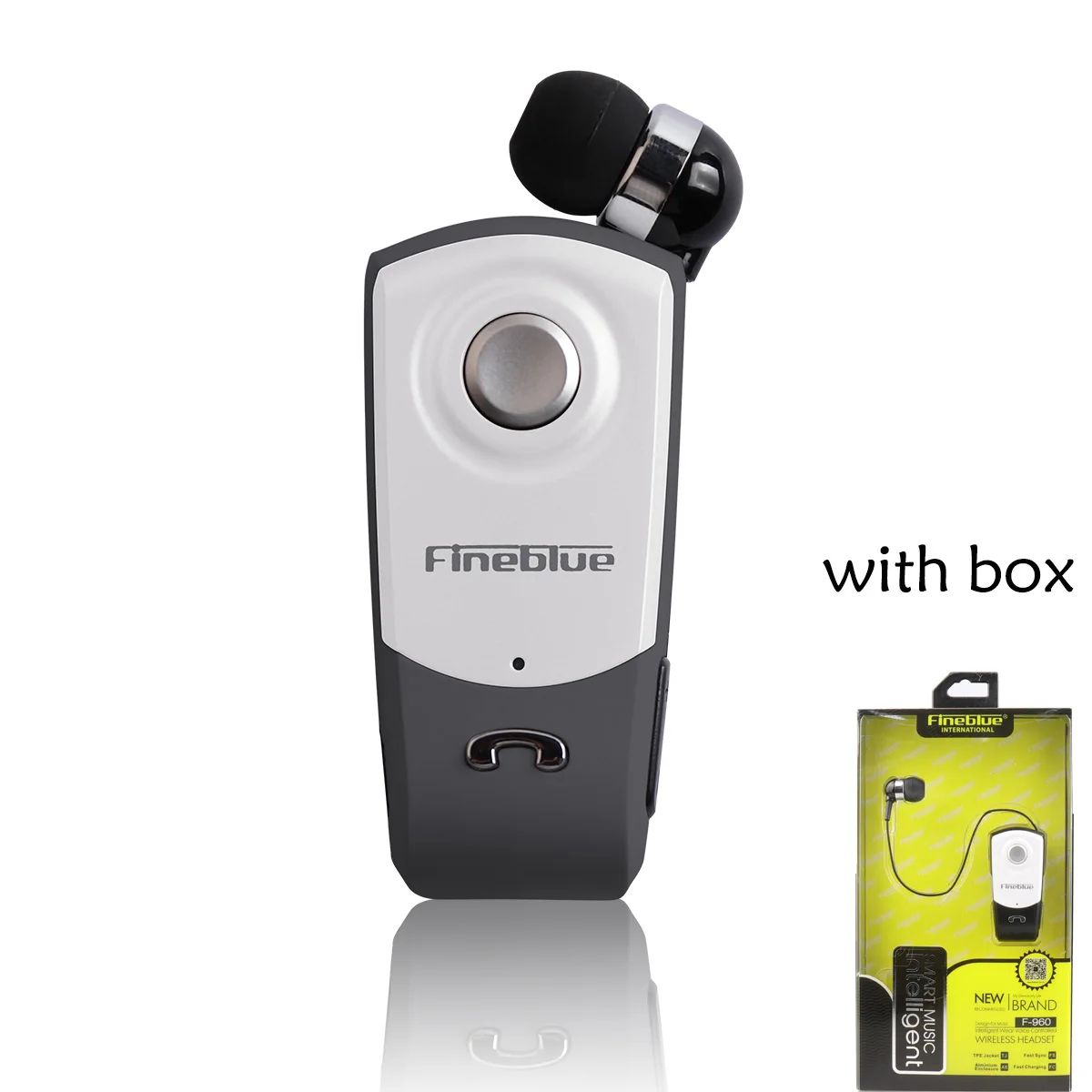 Black with box Fineblue F960 мини Беспроводной Bluetooth шея клип телескопического типа гарнитура в деловом стиле Вибрация оповещения одежда спортивные стереонаушники с микрофоном - Цвет: Black with box