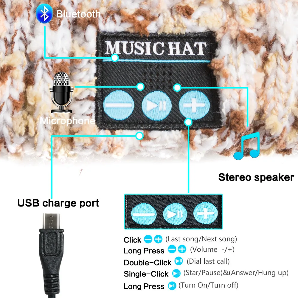 2018 Bluetooth Беспроводная умная шапка бини гарнитура с музыкальным динамиком Xmas Bonnet