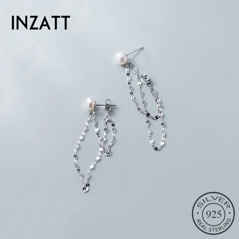 INZATT, настоящее 925 пробы, серебряные, жемчужные, элегантные, с кисточками, висячие серьги для женщин, вечерние, минималистичные, хорошее ювелирное изделие, OL аксессуары