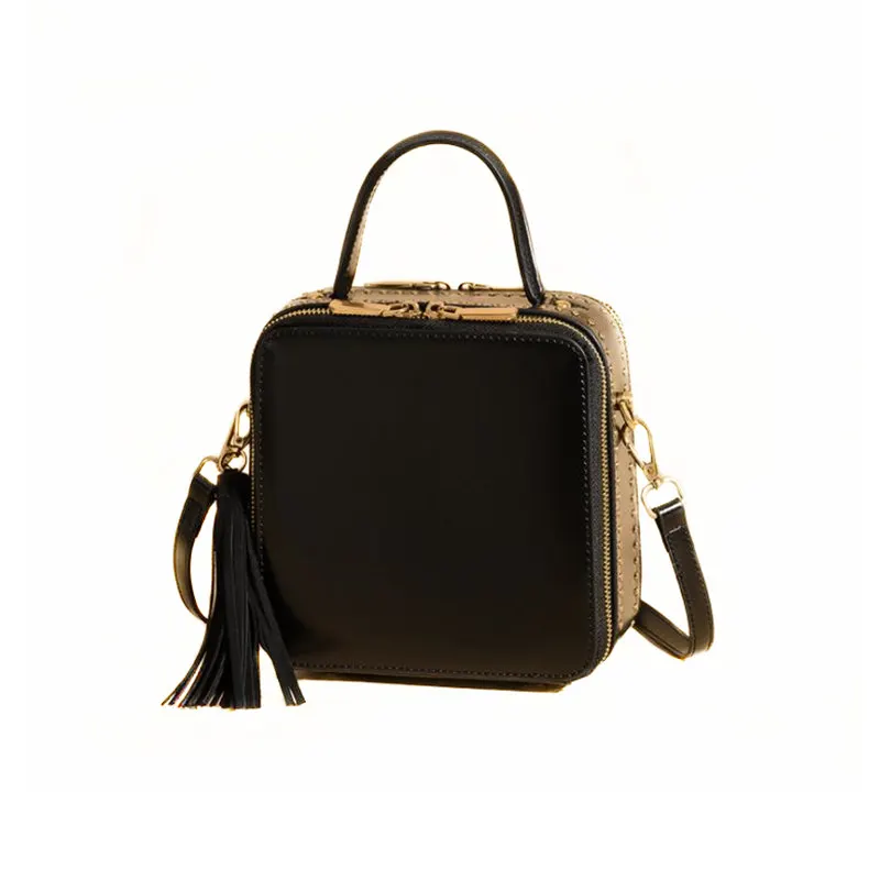 Новая маленькая черная женская сумка-мессенджер с клапаном сумка из спилка