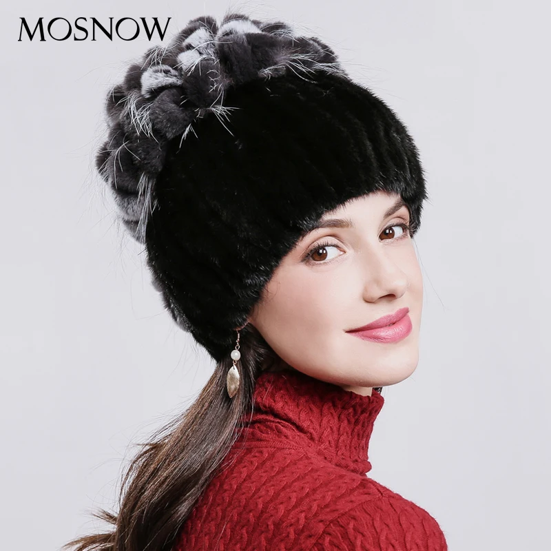 Норковый мех женская шапка мода меховой цветок из кролика Рекс высокое качество