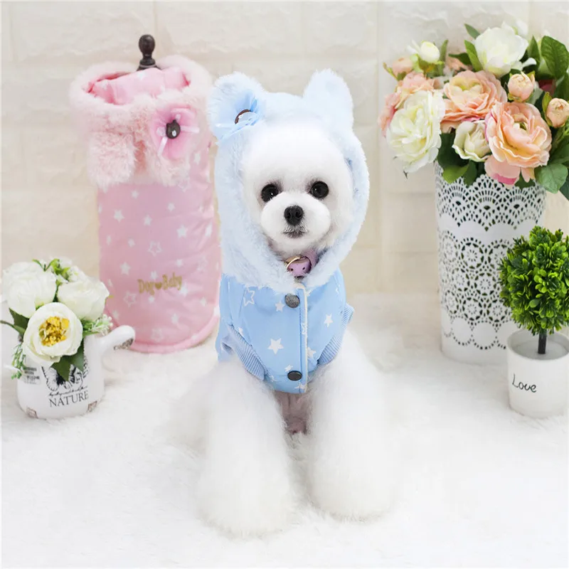 2018 Высокое качество модные теплые зимние собака синий теплая одежда со звездами