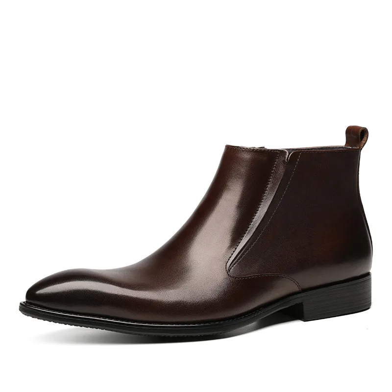 

Fashion Black / Brown Pointed Toe Chelsea Boots Mens Dress Boots Genuine Leather Business Shoes Male Ankle Boots