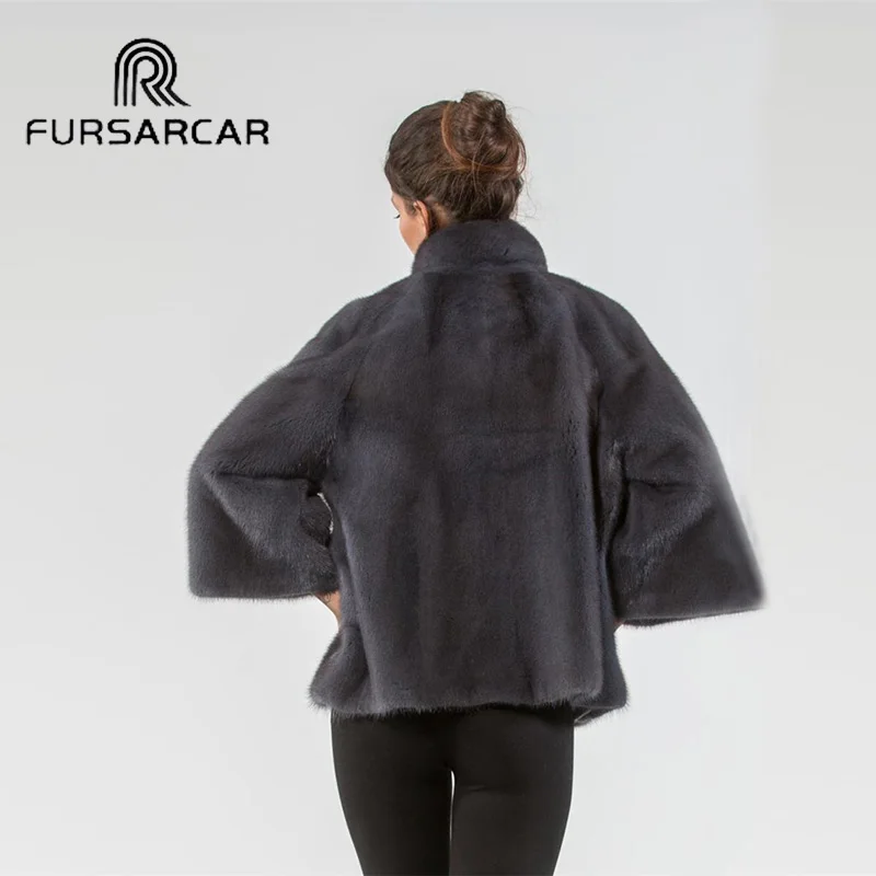 Женская норковая шуба FURSARCAR длинная из натурального меха норки со стоячим