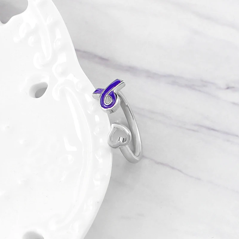 Silver Opening Ring Ribbon Heart shape Hollow Care Alzheimer's disease ring Exquisite fashion girl jewelry gifts | Украшения и