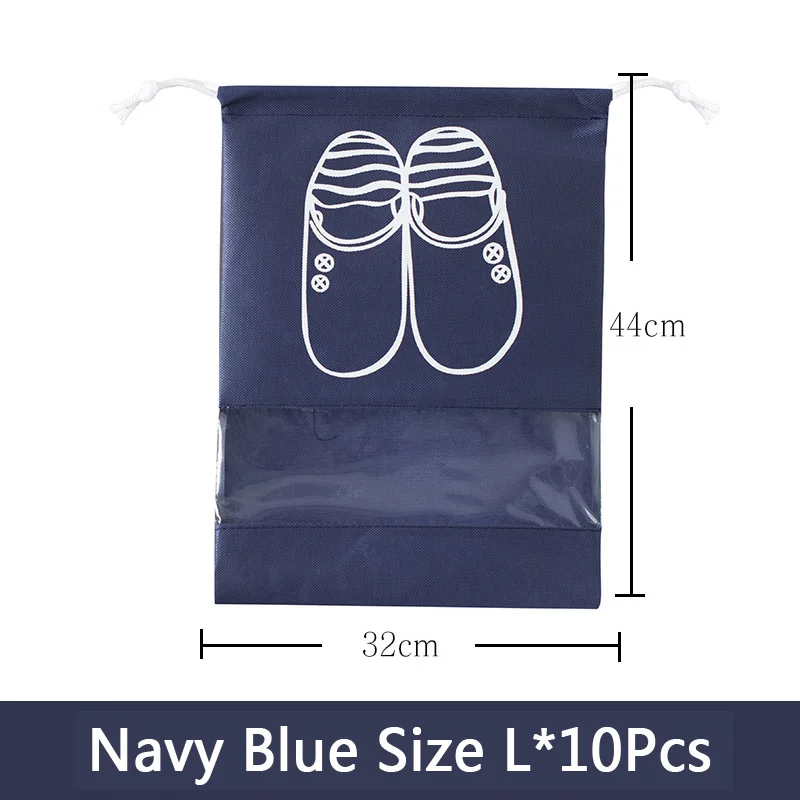 Navy Blue(L) 10 шт./лот, нетканые тканевые сумки для обуви для женщин и мужчин, пылезащитный чехол для обуви, сумки для путешествий, органайзер для обуви 300 - Цвет: Navy Blue(L)