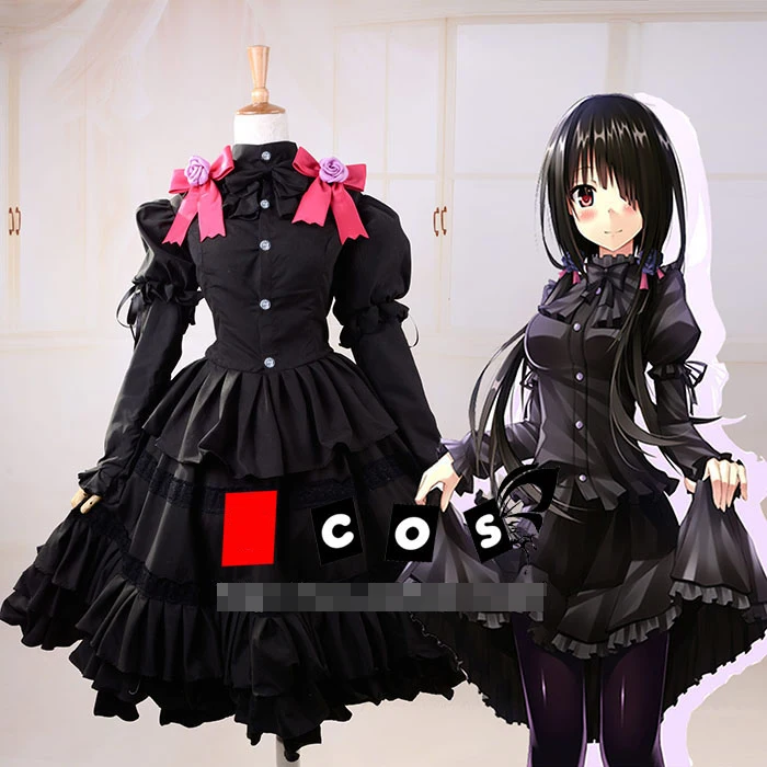 

Аниме! Одежда для свидания в стиле Лолиты Tokisaki Kurumi, милое черное платье в стиле Лолиты, костюм для косплея, любой размер, полный комплект, бесплатная доставка