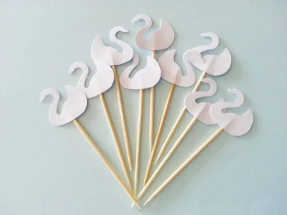 

White SWAN cupcake toppers Wedding Food Picks Bridal shower Bachelorette cocktail tea party muffin decorations