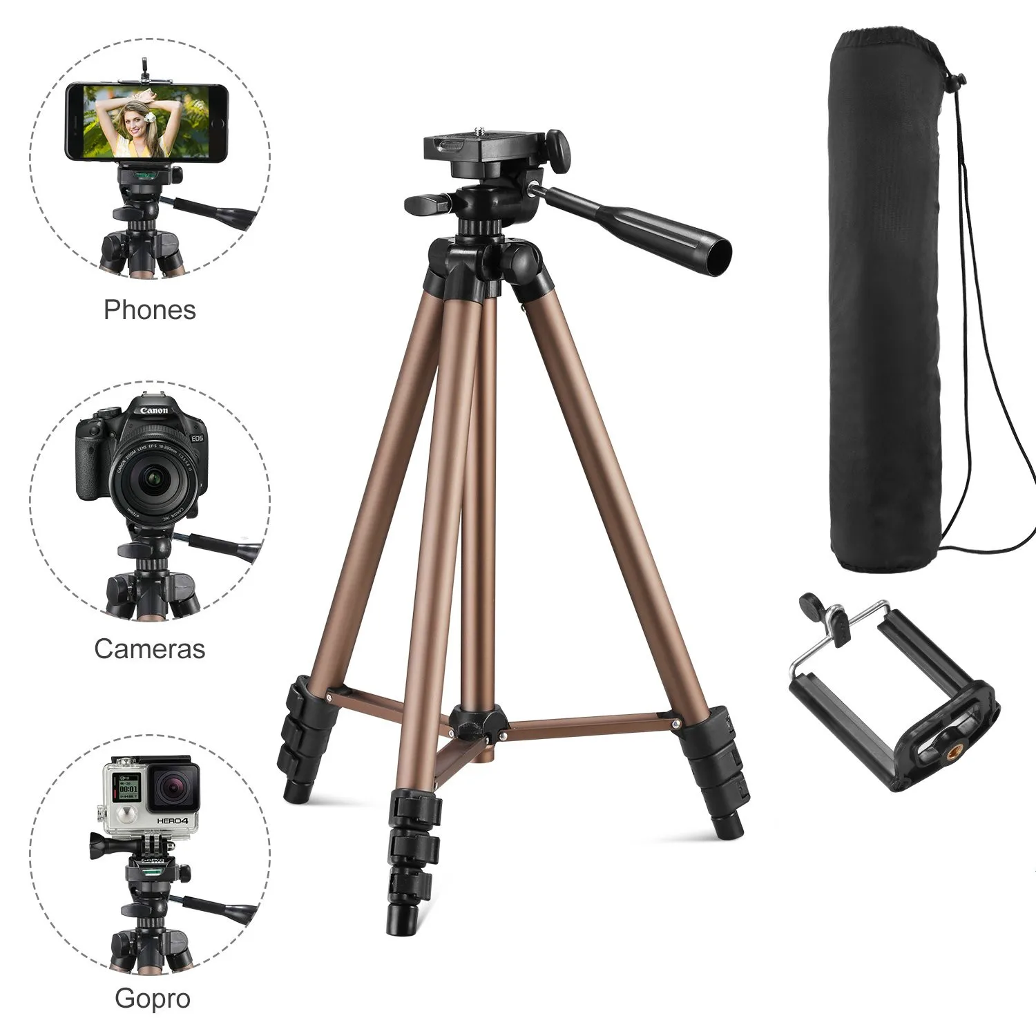 

Profesional Camera Tripod Stand for iphone Canon Nikon Sony DSLR Camera Camcorder Protable Tripod For Phone Camera Photography