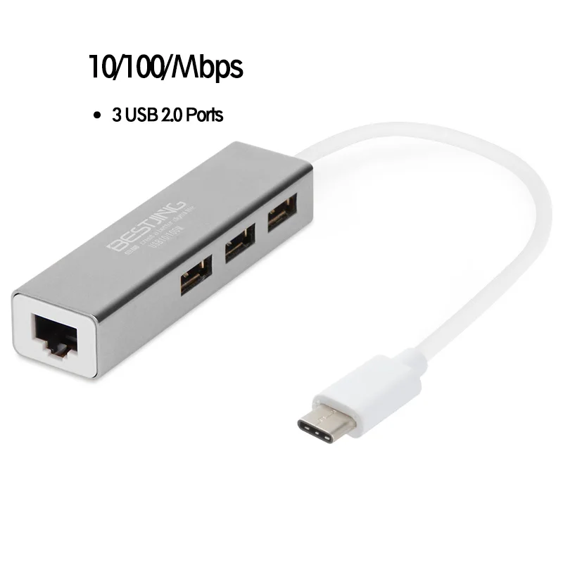 Bestjing USB-C Hub Type C to 3 Port USB 2.0 Ethernet Lan RJ45 Network Adapter for MacBook Pro PC Laptop Drop Shipping | Компьютеры и