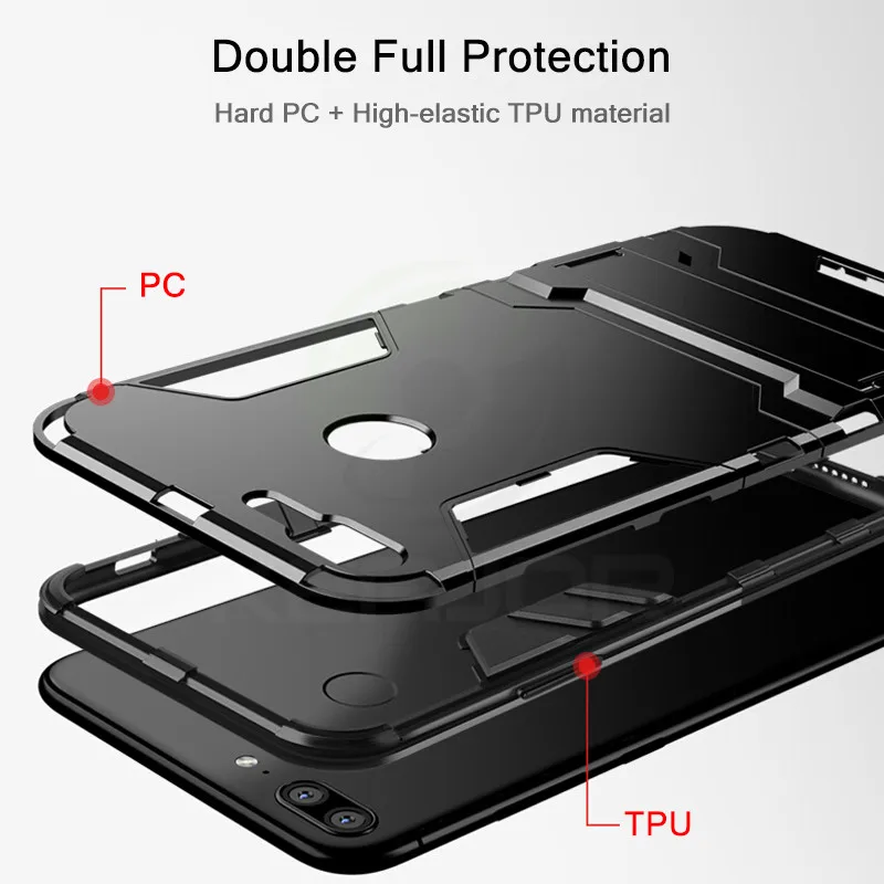 Чехол для huawei Honor 9 Lite, противоударный чехол из ТПУ+ поликарбоната, жесткий пластиковый чехол с подставкой, двойной гибридный чехол-накладка для huawei Honor 9 Lite
