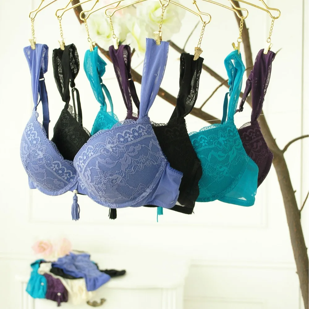 Комплект нижнего белья с тонким толстым кружевом пуш ап трусики фиолетового