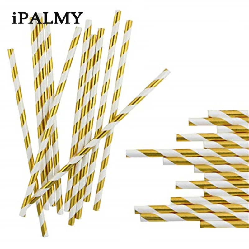 Ipalmay 200 шт. экологически чистые биоразлагаемые полосатые соломинки фольга из