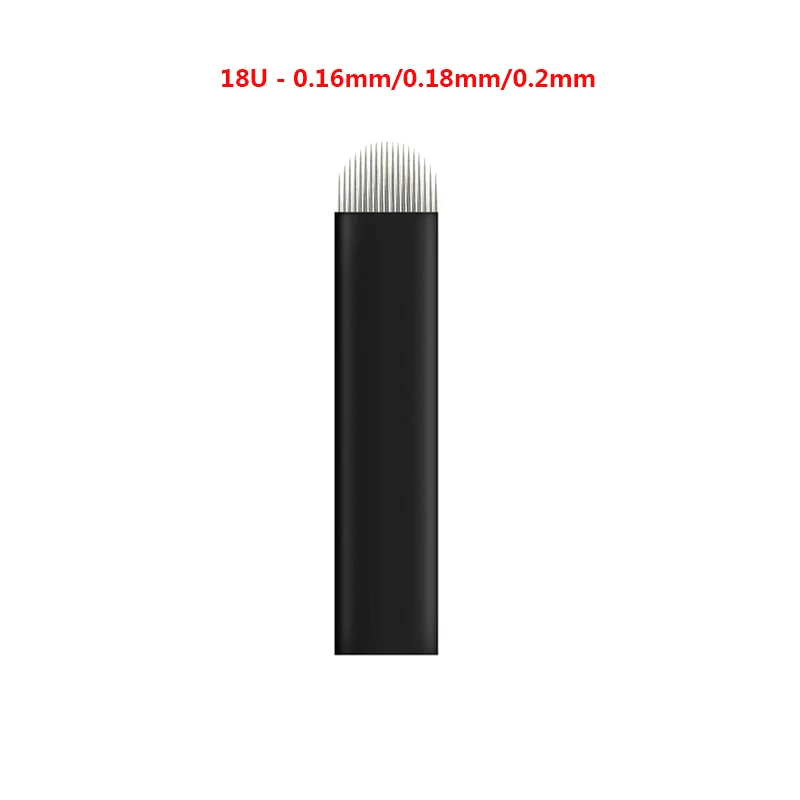 

200pcs 0.16mm Black Lamina Microblading Needles U Shape 18 pins Blades Tattoo Needles For Permanent Microblading Embroidery Pen