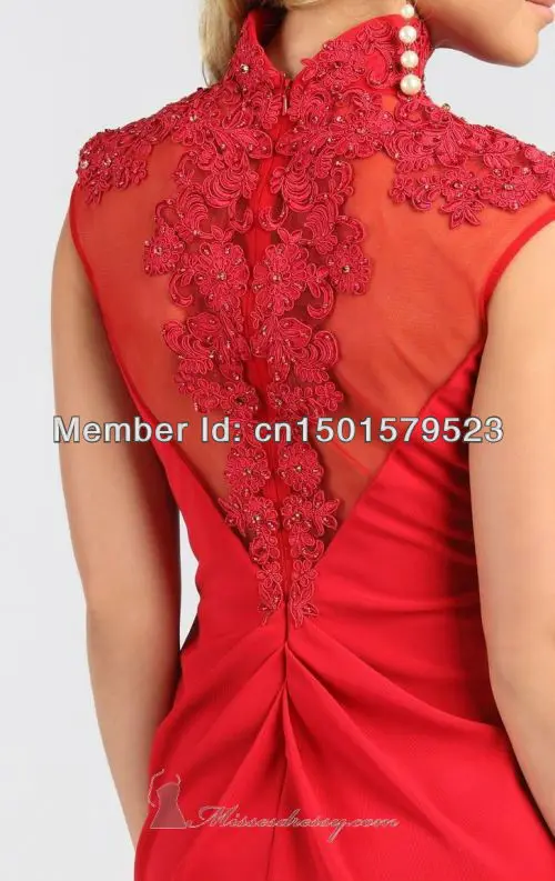 High-neck Formal Dress Sexy Cocktail Dresses Guest Red Sheath Applique Cape Sleeve Knee Length Pleat Diamonds | Свадьбы и торжества