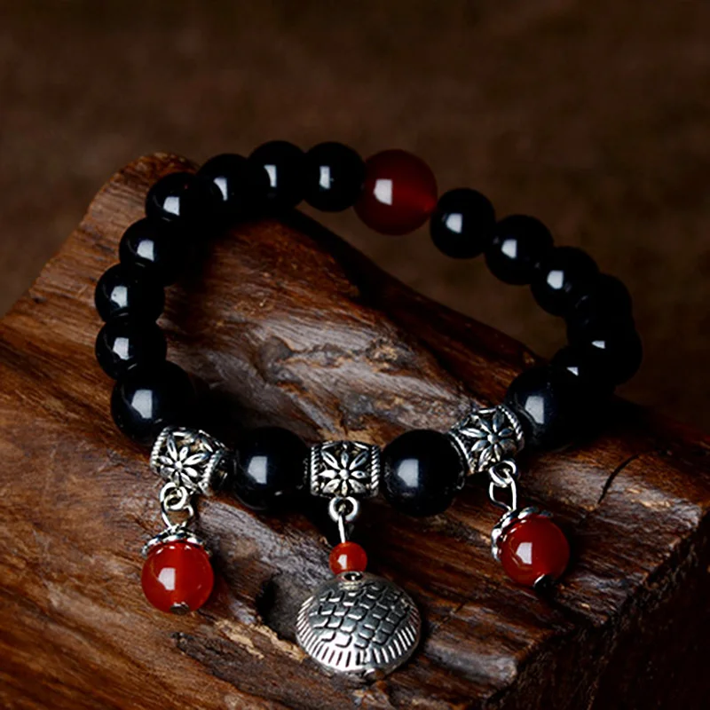 Этнические браслеты для женщин черный натуральный камень цепочка из бисера рыба