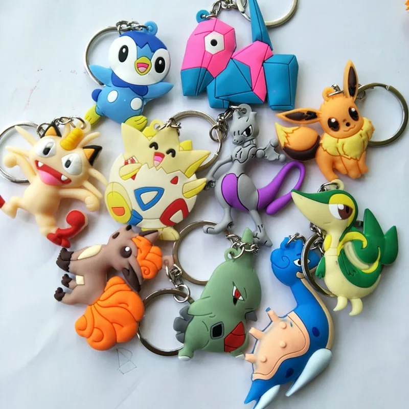 Брелок с покемоном, ПВХ, брелок для ключей, Meowth Lapras Vulpix Togepi Piplup Mewtwo, кулон, ювелирные аксессуары, аниме брелок chaveiros