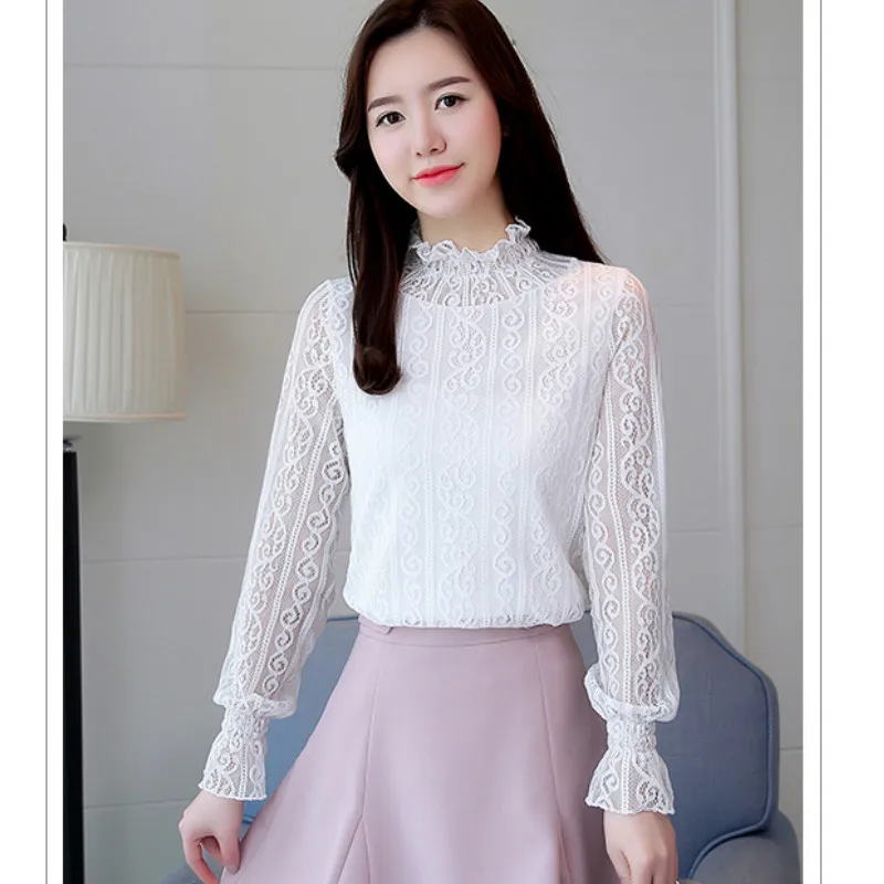 Модные женские блузки 2018 кружево сексуальное женская блуза рубашка с длинным