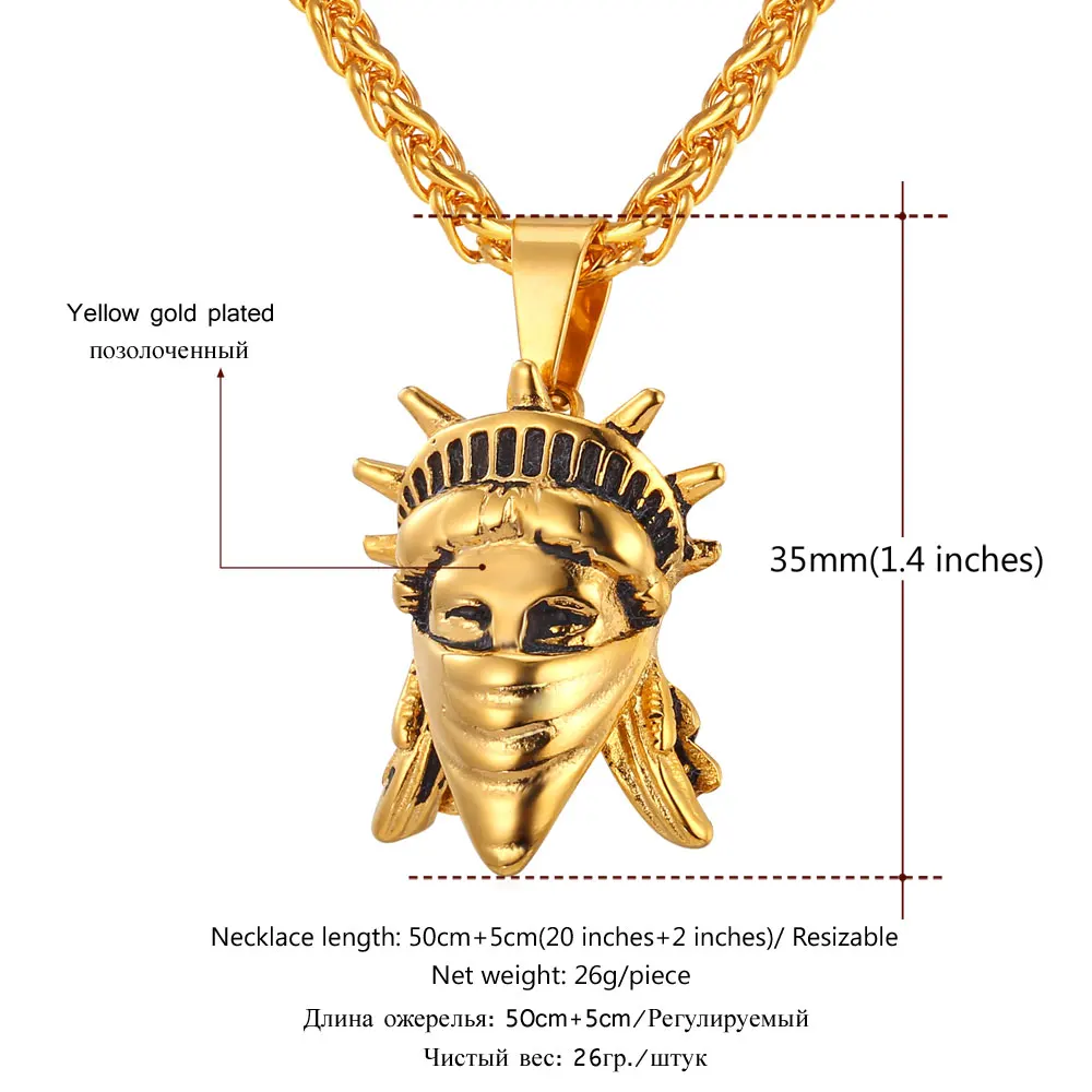 U7 Американский Бунтарь Статуя Свободы Кулон Ожерелье Позолоченные Нержавеющей