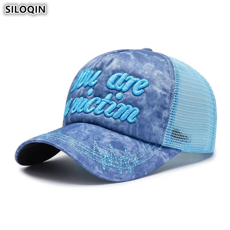 

SILOQIN Adjustable Size Men's Breathable Baseball Caps Snapback Cap Women's Ponytail Mesh Cap Three-dimensional Embroidery Hat