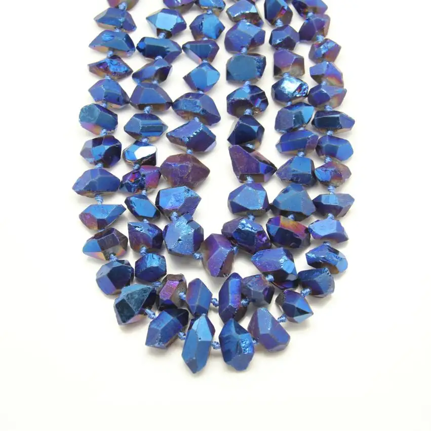 Необработанный Кварц из титана с цельной нитью синие Бусины ожерелье вырезами