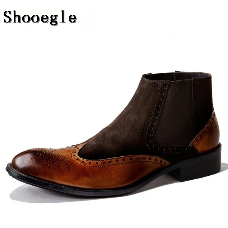 SHOOEGLE мужские черные коричневые кожаные ботинки Нескользящие ботильоны модные