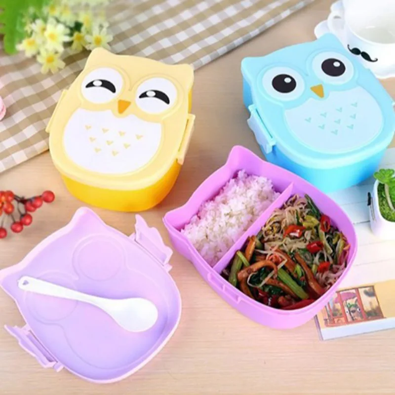 

Microwave Bento Container with Compartments Case Dinnerware Bento Box Food Box Storage for Kids Kawaii Owl School Lunch Box