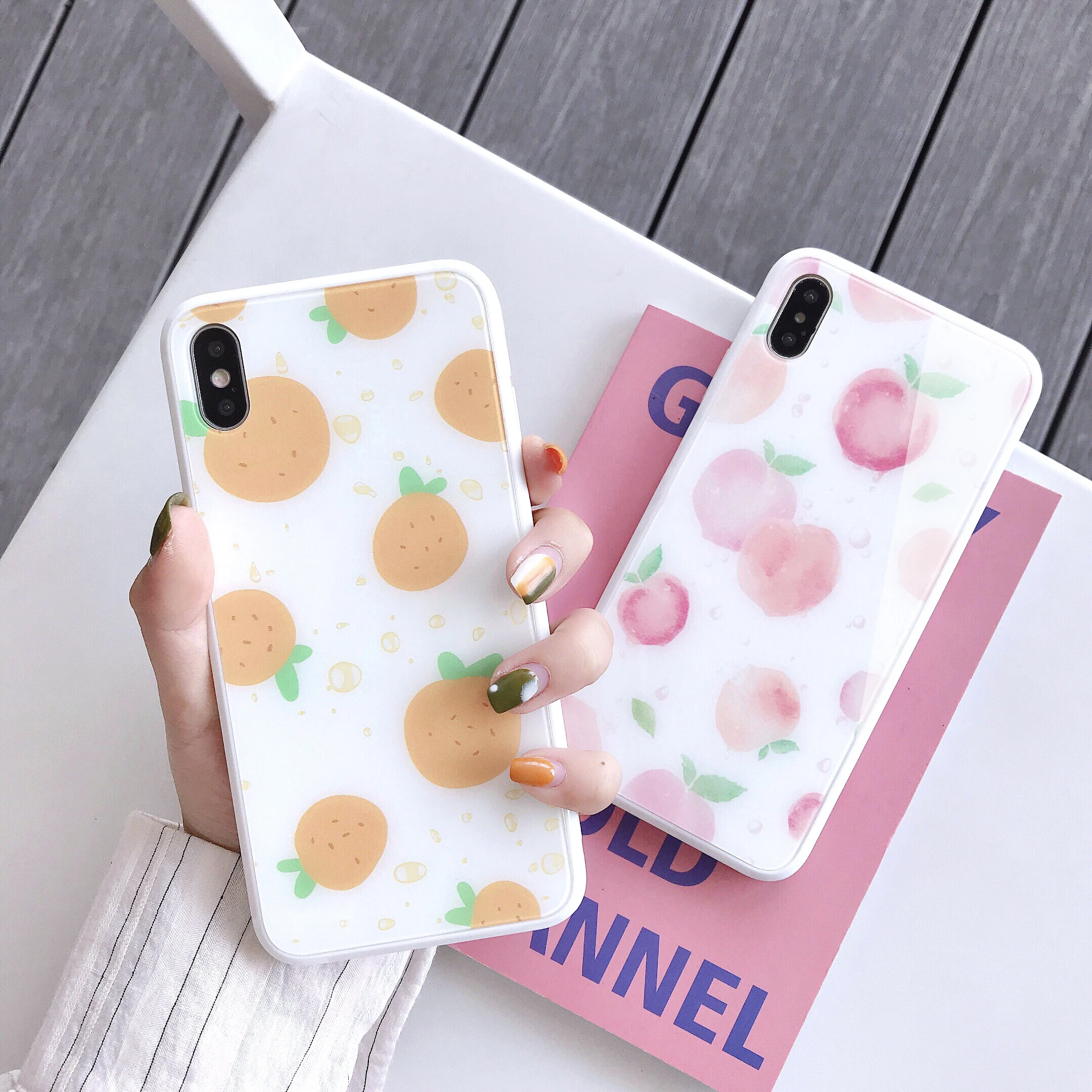 XS Max цвет слоновой кости белый закаленное стекло фрукты оранжевый персиковый