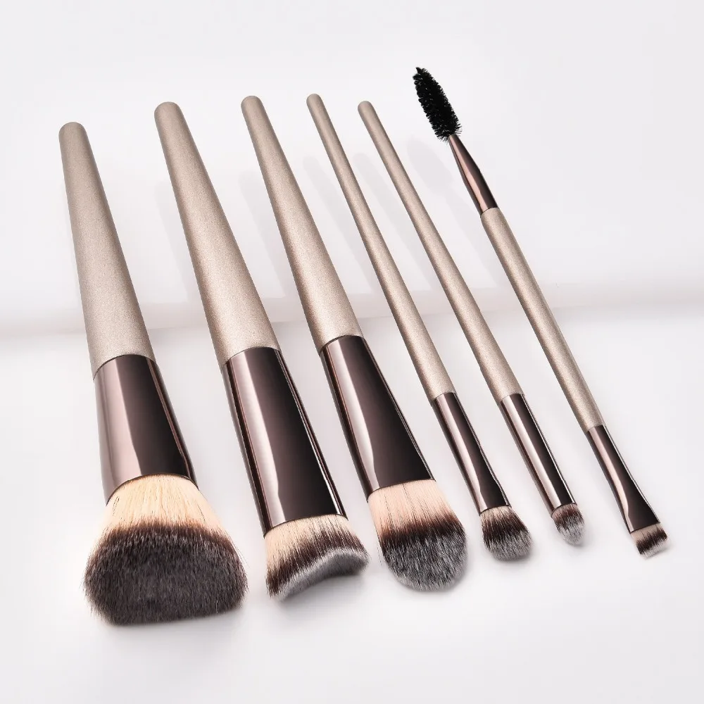 6pcs/set Champagne Makeup Brushes For Foundation Flat Powder Bronzer Eyeshadow Blending Brush Women Facial Tools Kit | Красота и