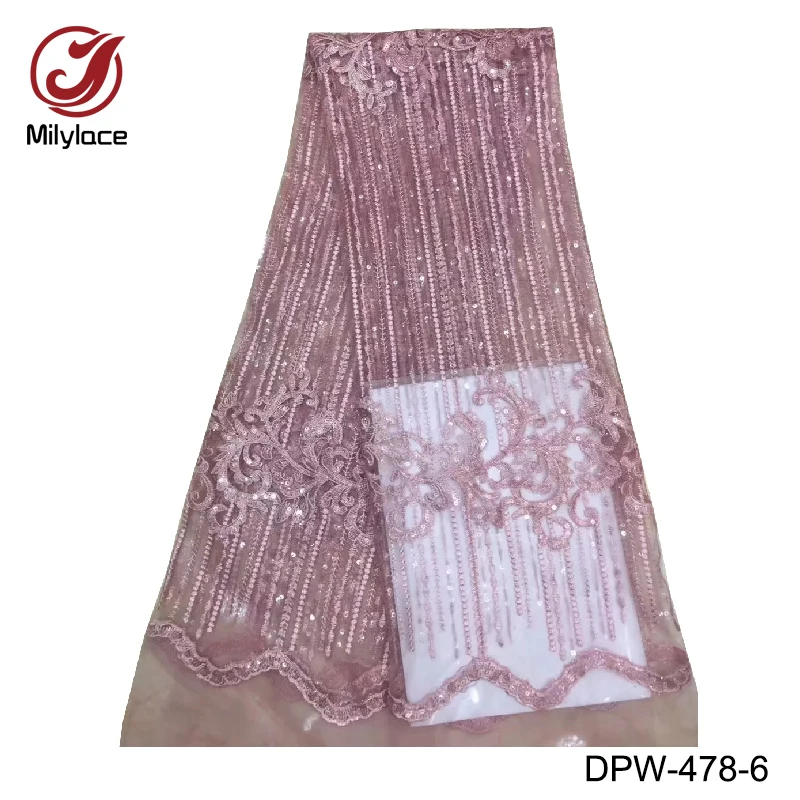 

Latest african lace fabric with sequins embroidery shiny tissue fabric pretty french tulle lace fabric for garment DPW-478
