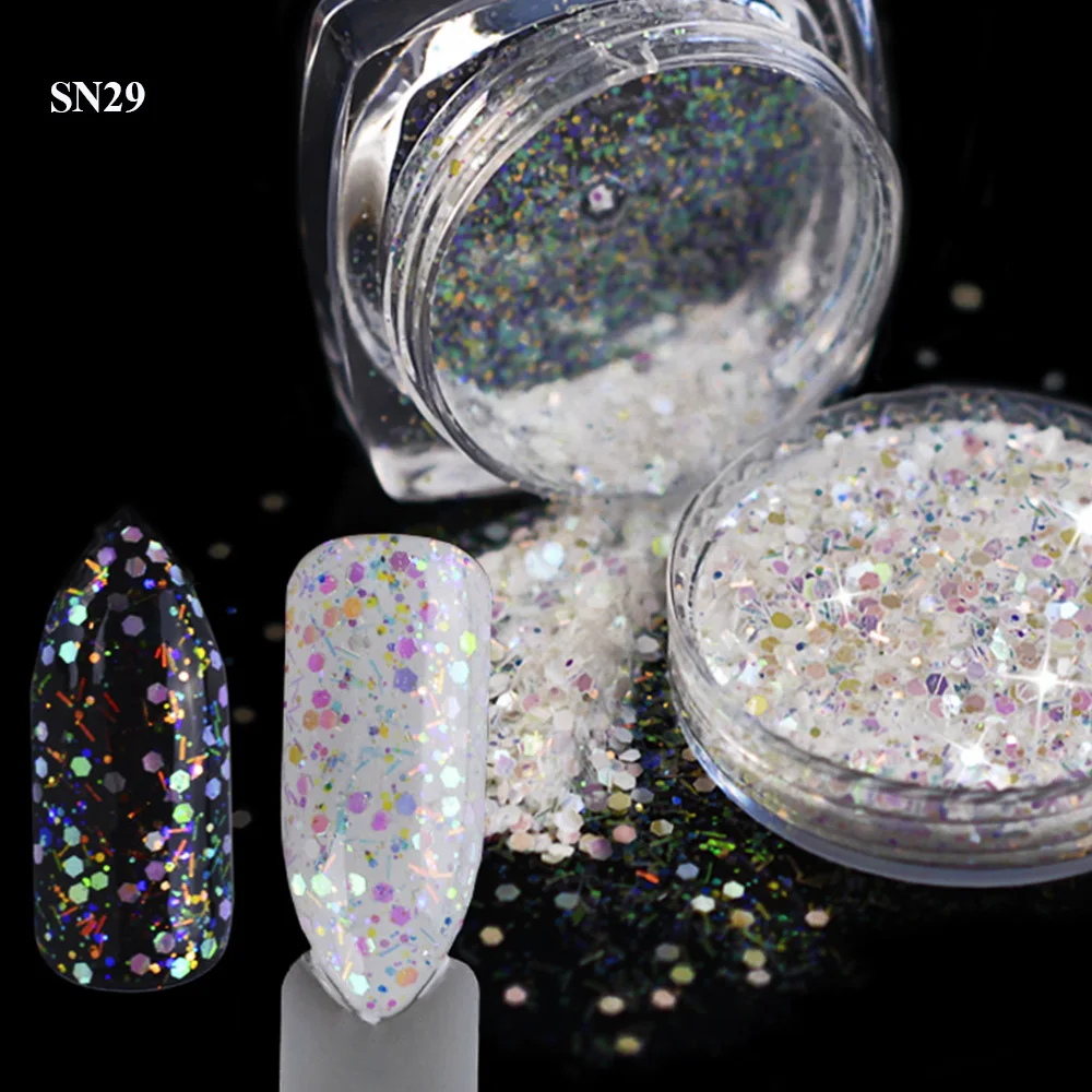 1 коробка голографические пайетки для ногтей Шестигранная форма порошок пыль